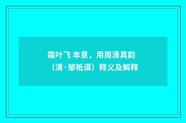 霜叶飞 本意，用周清真韵（清·邹祗谟）释义及解释