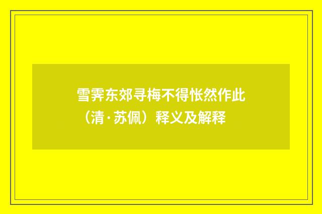 雪霁东郊寻梅不得怅然作此（清·苏佩）释义及解释