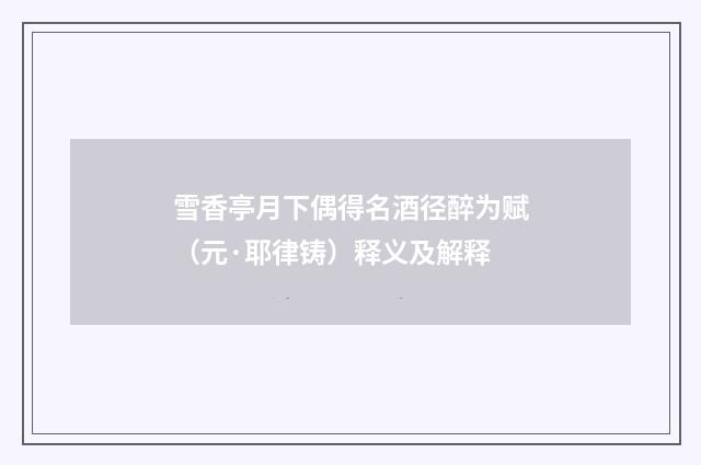 雪香亭月下偶得名酒径醉为赋（元·耶律铸）释义及解释