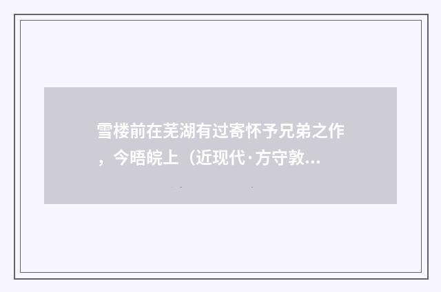 雪楼前在芜湖有过寄怀予兄弟之作，今晤皖上（近现代·方守敦）释义及解释
