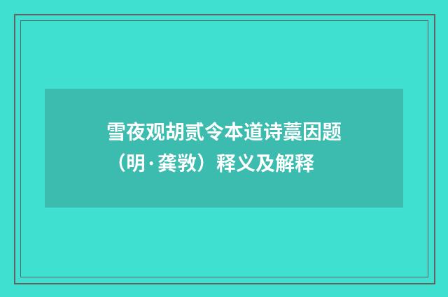 雪夜观胡贰令本道诗藁因题（明·龚敩）释义及解释
