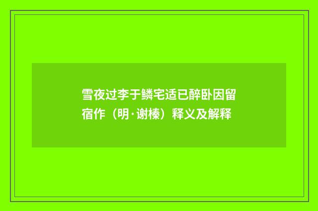 雪夜过李于鳞宅适已醉卧因留宿作（明·谢榛）释义及解释