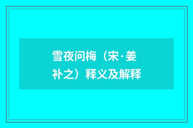 雪夜问梅（宋·姜补之）释义及解释