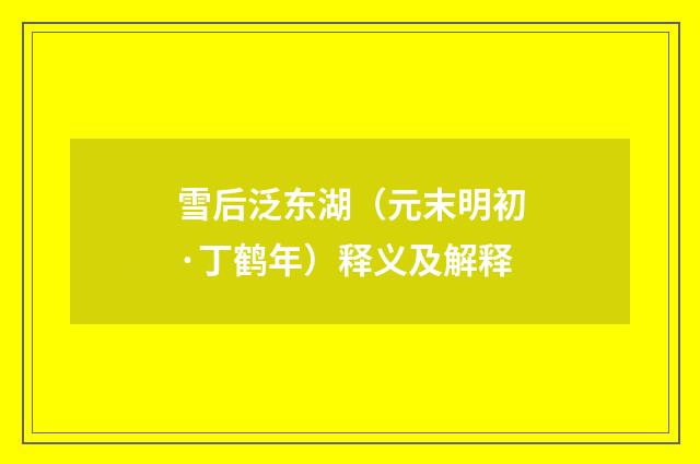 雪后泛东湖（元末明初·丁鹤年）释义及解释