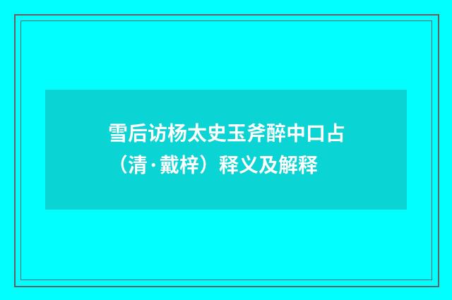 雪后访杨太史玉斧醉中口占（清·戴梓）释义及解释