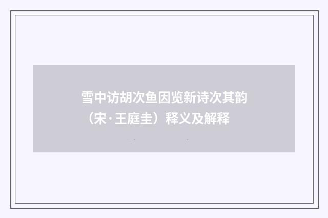 雪中访胡次鱼因览新诗次其韵（宋·王庭圭）释义及解释