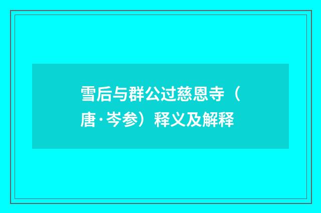 雪后与群公过慈恩寺（唐·岑参）释义及解释