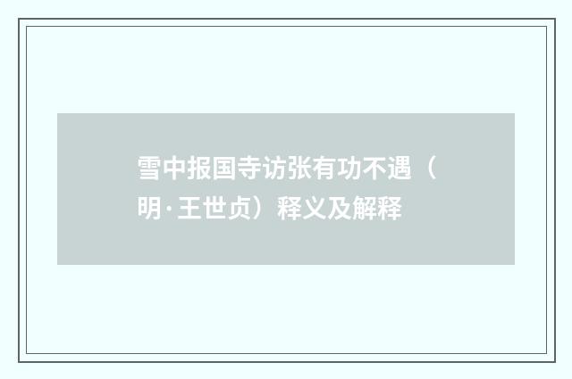雪中报国寺访张有功不遇（明·王世贞）释义及解释