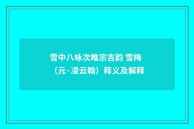 雪中八咏次睢宗吉韵 雪梅（元·凌云翰）释义及解释