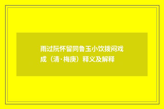 雨过阮怀留同鲁玉小饮拨闷戏成（清·梅庚）释义及解释