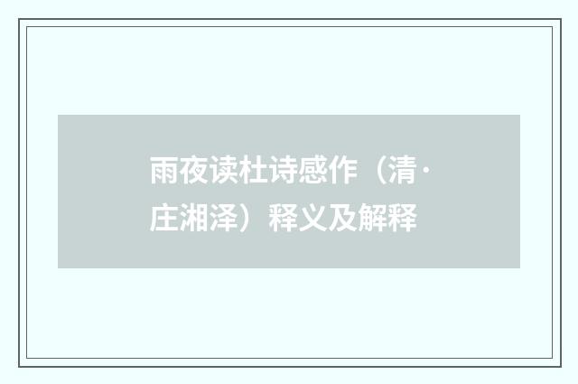 雨夜读杜诗感作（清·庄湘泽）释义及解释