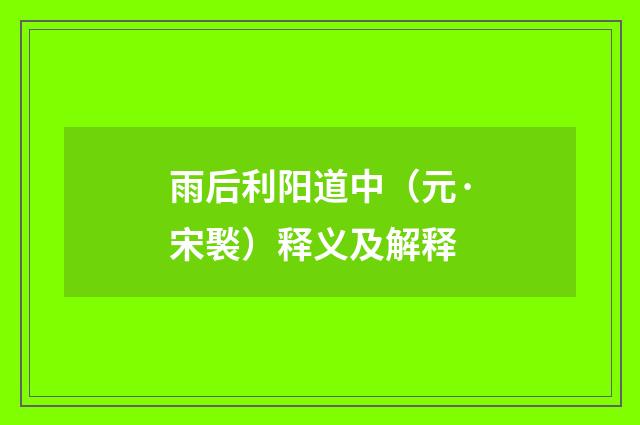 雨后利阳道中（元·宋褧）释义及解释