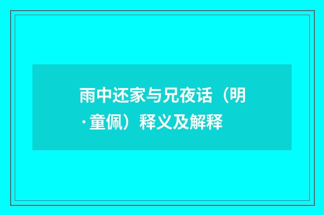 雨中还家与兄夜话（明·童佩）释义及解释