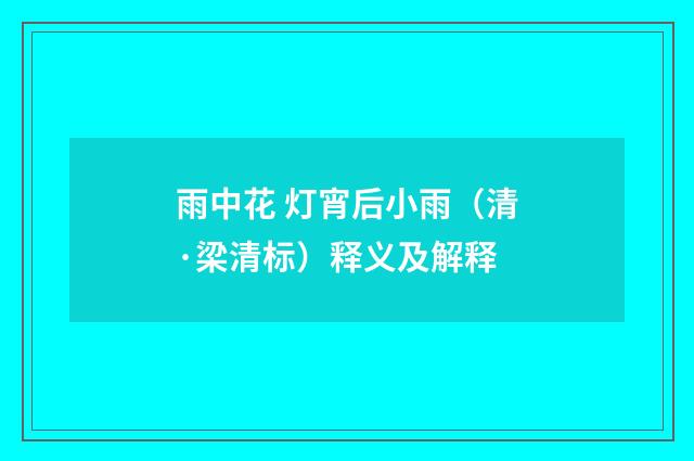 雨中花 灯宵后小雨（清·梁清标）释义及解释
