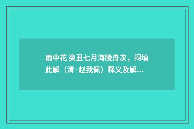 雨中花 癸丑七月海陵舟次，闷填此解（清·赵我佩）释义及解释