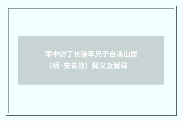 雨中访丁长孺年兄于合溪山居（明·安希范）释义及解释