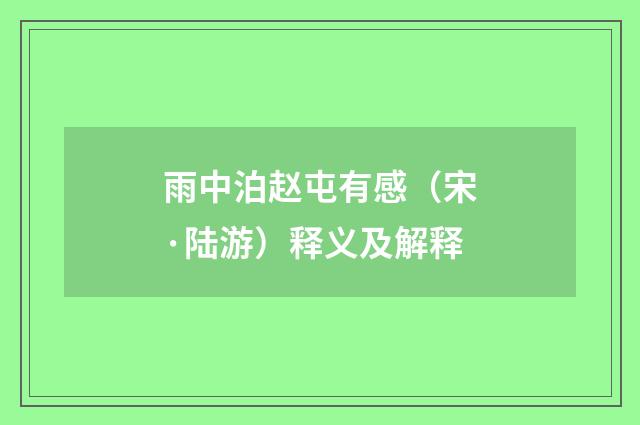 雨中泊赵屯有感（宋·陆游）释义及解释