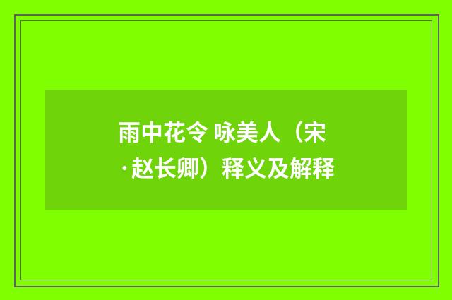 雨中花令 咏美人（宋·赵长卿）释义及解释