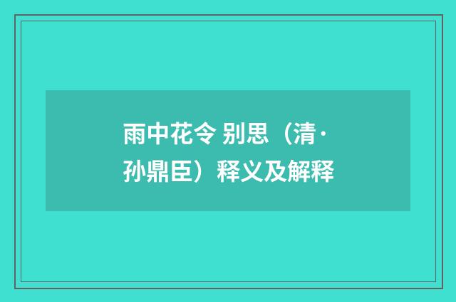 雨中花令 别思（清·孙鼎臣）释义及解释