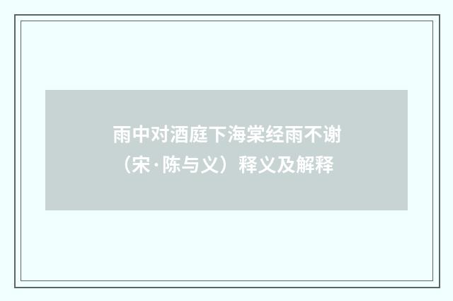 雨中对酒庭下海棠经雨不谢（宋·陈与义）释义及解释