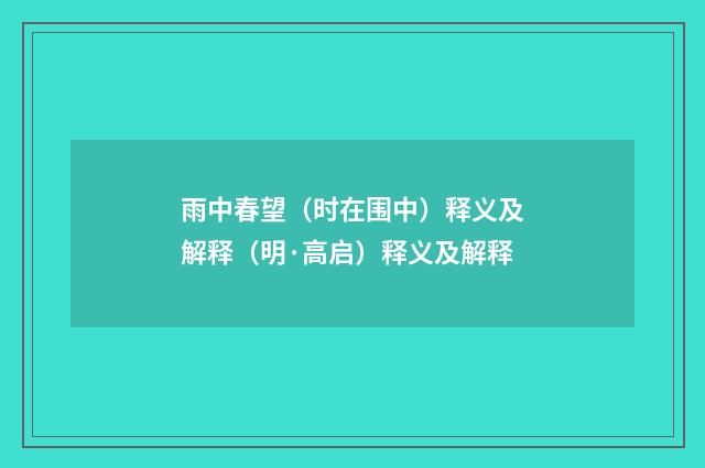 雨中春望（时在围中）释义及解释（明·高启）释义及解释