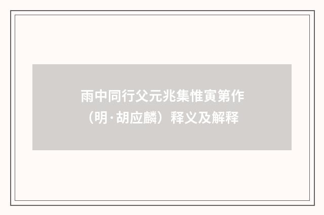 雨中同行父元兆集惟寅第作（明·胡应麟）释义及解释