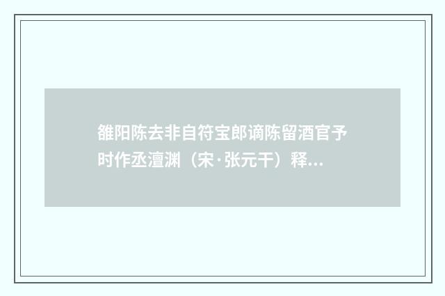 雒阳陈去非自符宝郎谪陈留酒官予时作丞澶渊（宋·张元干）释义及解释