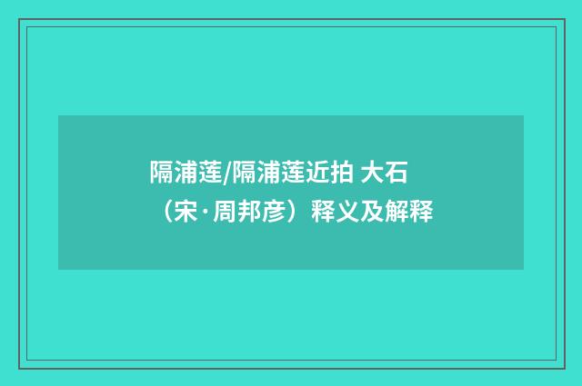 隔浦莲/隔浦莲近拍 大石（宋·周邦彦）释义及解释