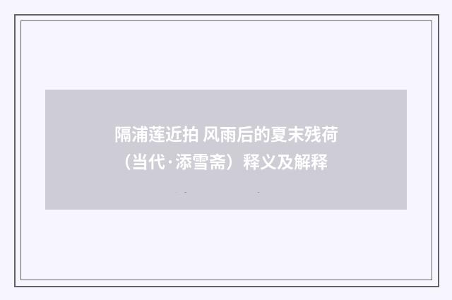 隔浦莲近拍 风雨后的夏末残荷（当代·添雪斋）释义及解释