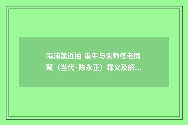 隔浦莲近拍 重午与朱师佟老同赋（当代·陈永正）释义及解释