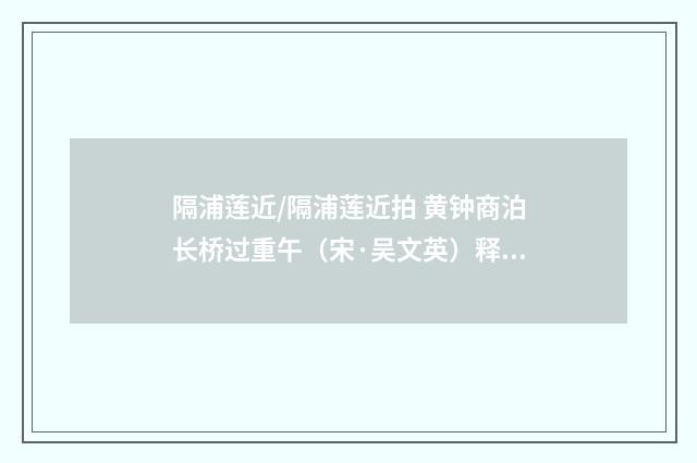 隔浦莲近/隔浦莲近拍 黄钟商泊长桥过重午（宋·吴文英）释义及解释
