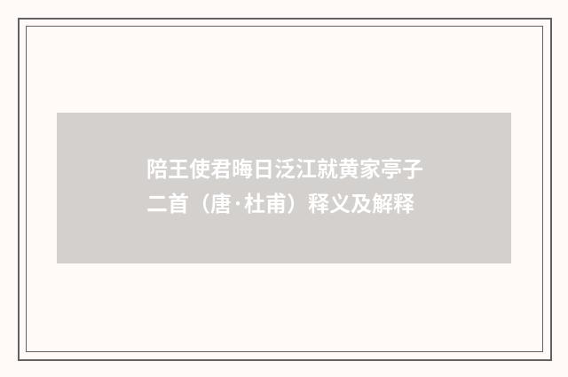 陪王使君晦日泛江就黄家亭子二首（唐·杜甫）释义及解释