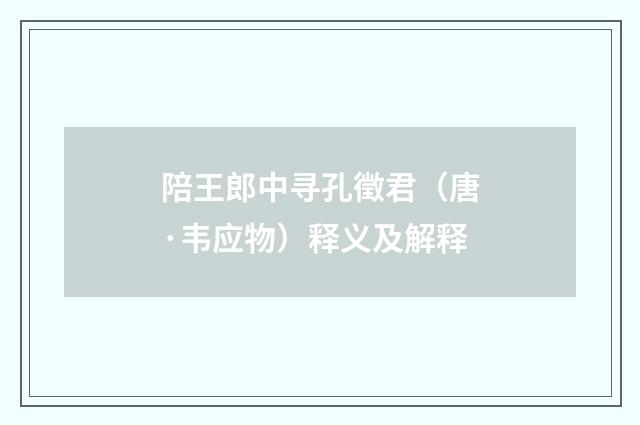 陪王郎中寻孔徵君（唐·韦应物）释义及解释