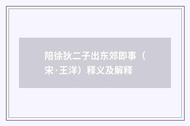 陪徐狄二子出东郊即事（宋·王洋）释义及解释