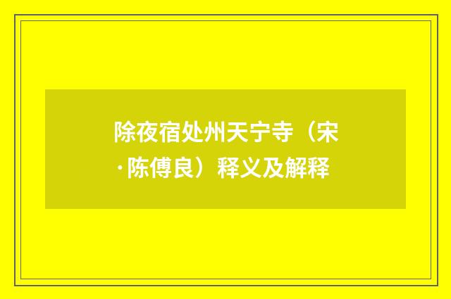除夜宿处州天宁寺（宋·陈傅良）释义及解释