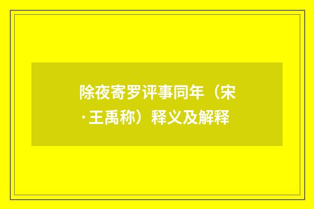 除夜寄罗评事同年（宋·王禹称）释义及解释
