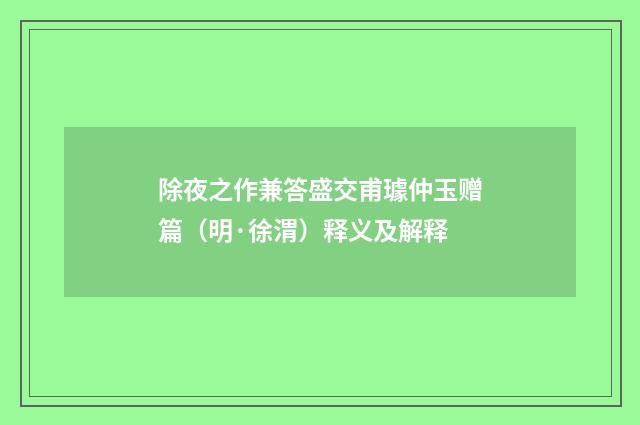 除夜之作兼答盛交甫璩仲玉赠篇（明·徐渭）释义及解释