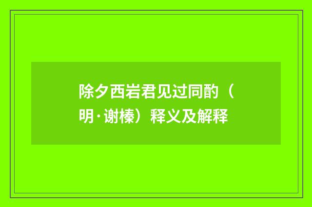 除夕西岩君见过同酌（明·谢榛）释义及解释