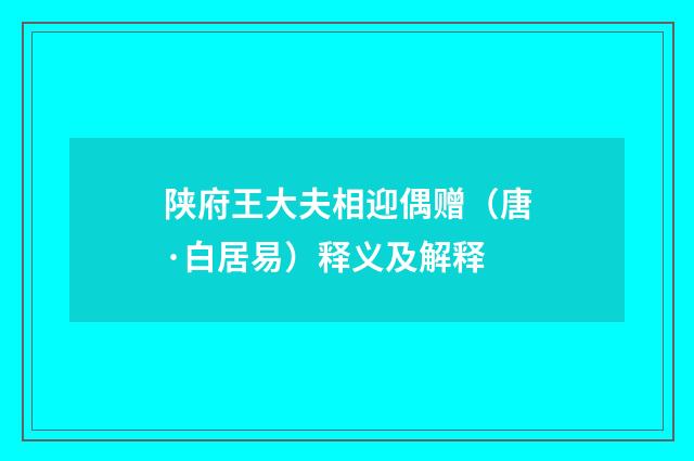 陕府王大夫相迎偶赠（唐·白居易）释义及解释