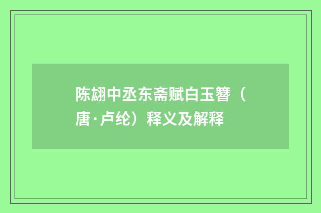 陈翃中丞东斋赋白玉簪（唐·卢纶）释义及解释