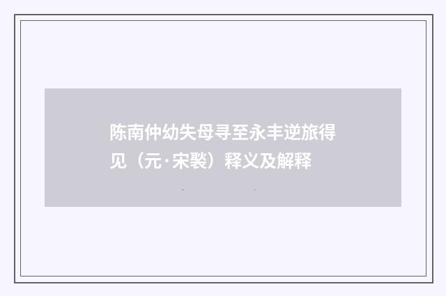 陈南仲幼失母寻至永丰逆旅得见（元·宋褧）释义及解释