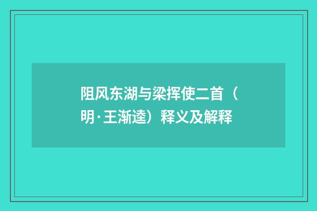 阻风东湖与梁挥使二首（明·王渐逵）释义及解释