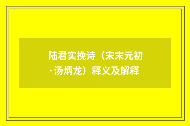 陆君实挽诗（宋末元初·汤炳龙）释义及解释