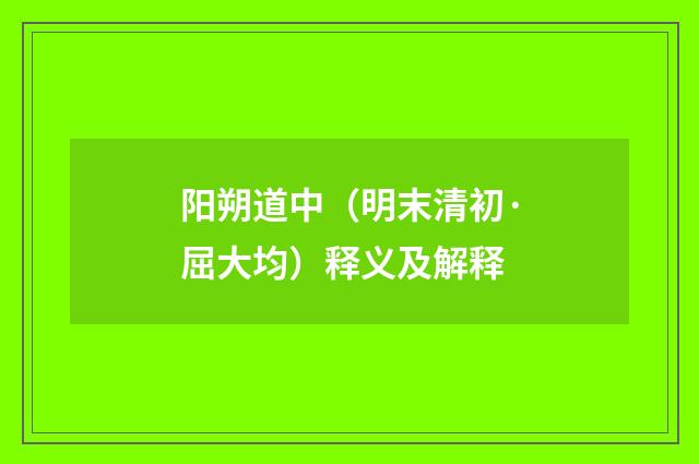 阳朔道中（明末清初·屈大均）释义及解释