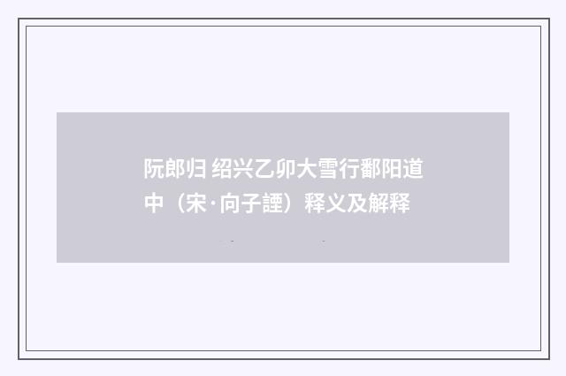 阮郎归 绍兴乙卯大雪行鄱阳道中（宋·向子諲）释义及解释