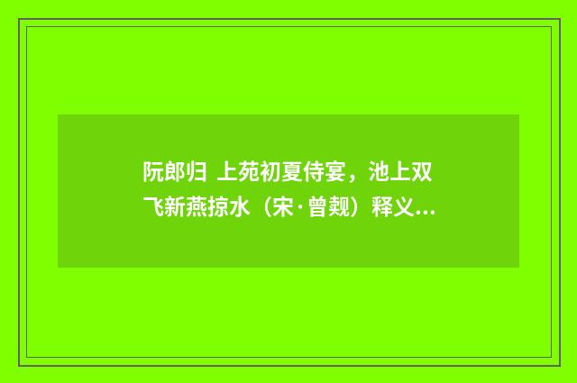 阮郎归 上苑初夏侍宴，池上双飞新燕掠水（宋·曾觌）释义及解释
