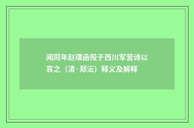 闻同年赵璞函殁于西川军营诗以哀之（清·郑沄）释义及解释