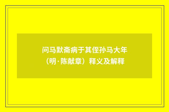 问马默斋病于其侄孙马大年（明·陈献章）释义及解释