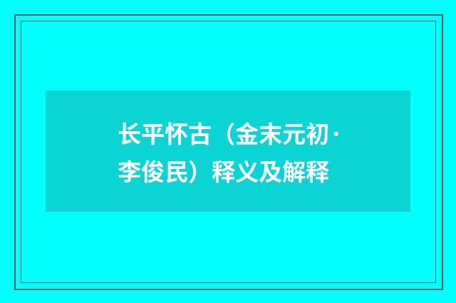长平怀古（金末元初·李俊民）释义及解释