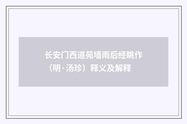 长安门西道苑墙雨后经眺作（明·汤珍）释义及解释